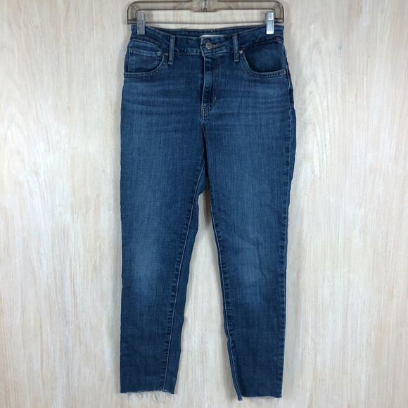 Levi's 721 High Rise Skinny Denim Fray Ankle Everyday Dark Wash Denim Jeans 28 - Picture 1 of 13
